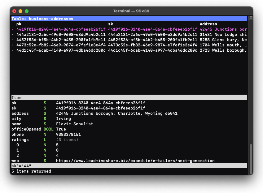 Items with query applied